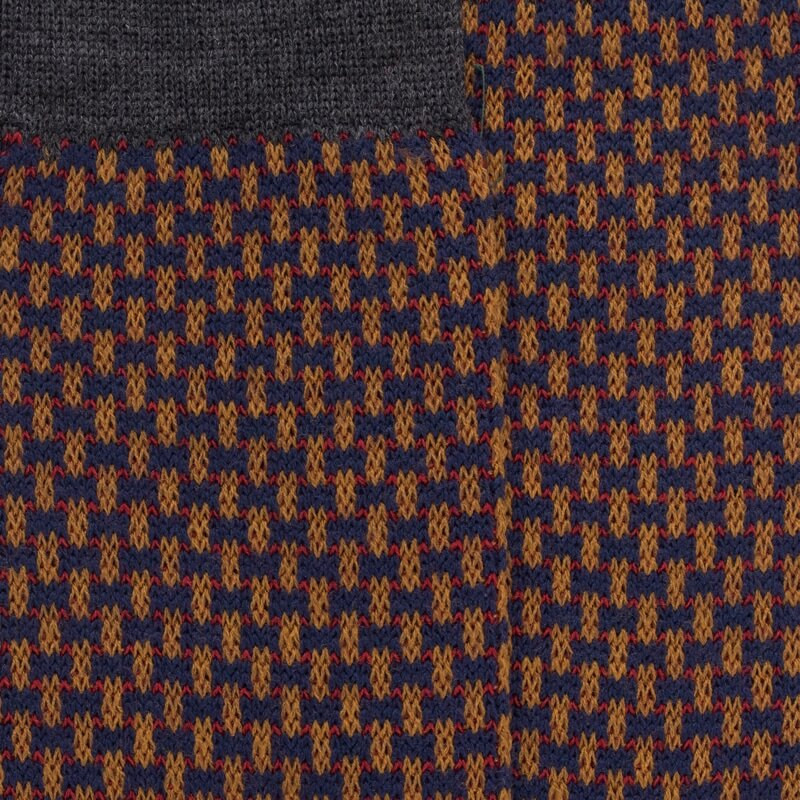 Wollen herensokken in een driekleurig patroon - Coat blue & pewter grey | Doré Doré