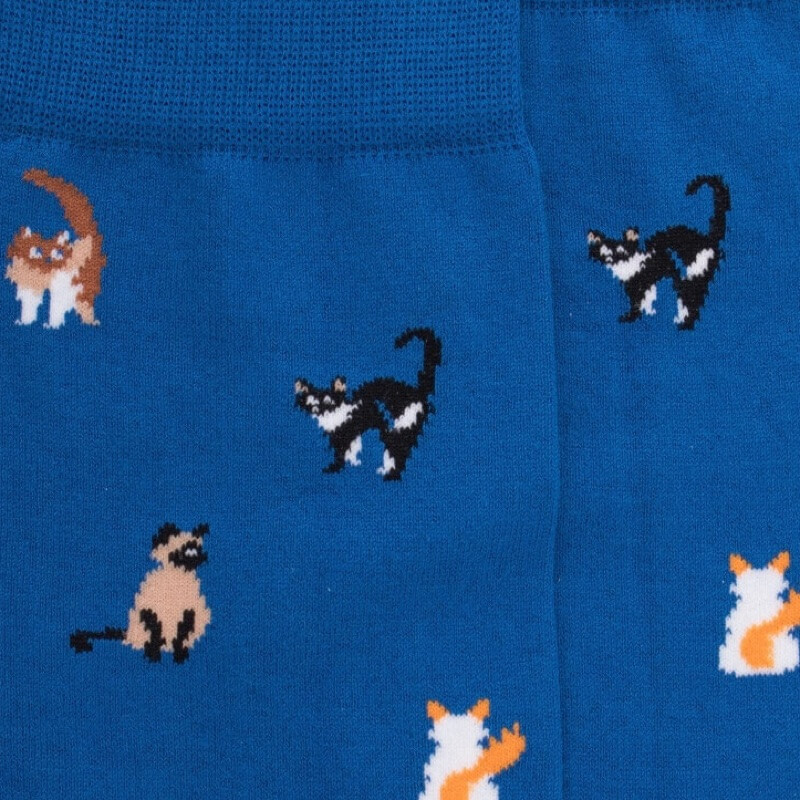 Katoenen herensokken met kattenprint - Cosmos Blue