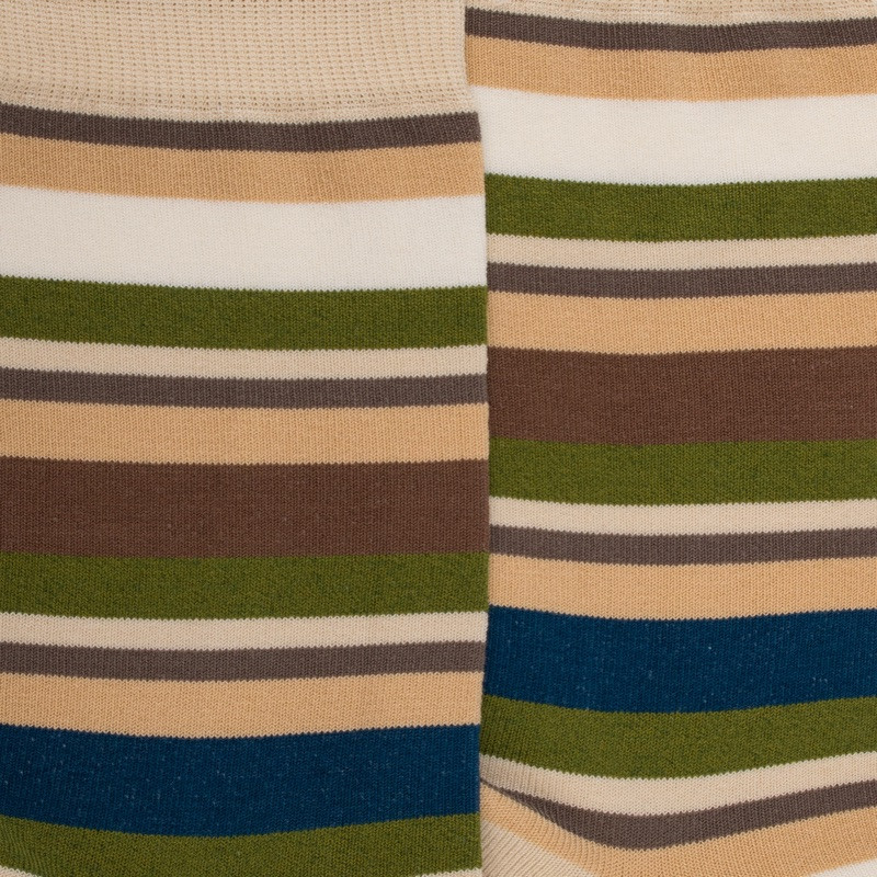 Heren lisle sokken met gekleurde strepen - Beige linnen | Doré Doré
