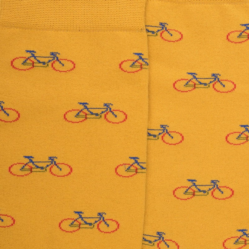Katoenen herensokken met fietspatroon - Mosterdgeel | Doré Doré