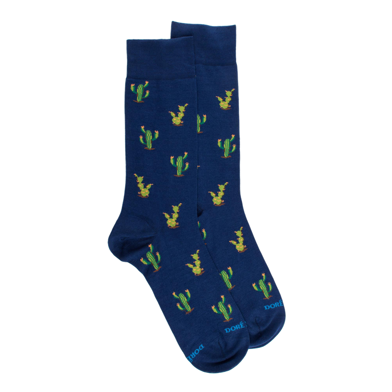 Korte herensokken in lisle met cactusmotief - Zeilboot Blauw | Doré Doré