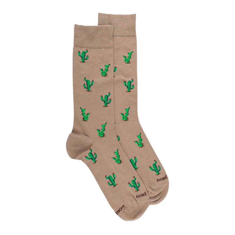 Korte herensokken in lisle met cactusmotief - Zand Beige | Doré Doré