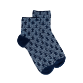 Korte damessokken van lisle met hartvormig bloempatroon met glinsterend effect - Zeilboot Blauw | Doré Doré