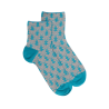 Korte damessokken van lisle met hartvormig bloempatroon met glinsterend effect - Blauw | Doré Doré
