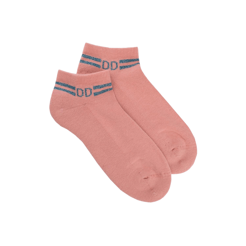 Effen katoenen badstof damessokken met strepen en glanzend logo-effect - Praliné Roze | Doré Doré