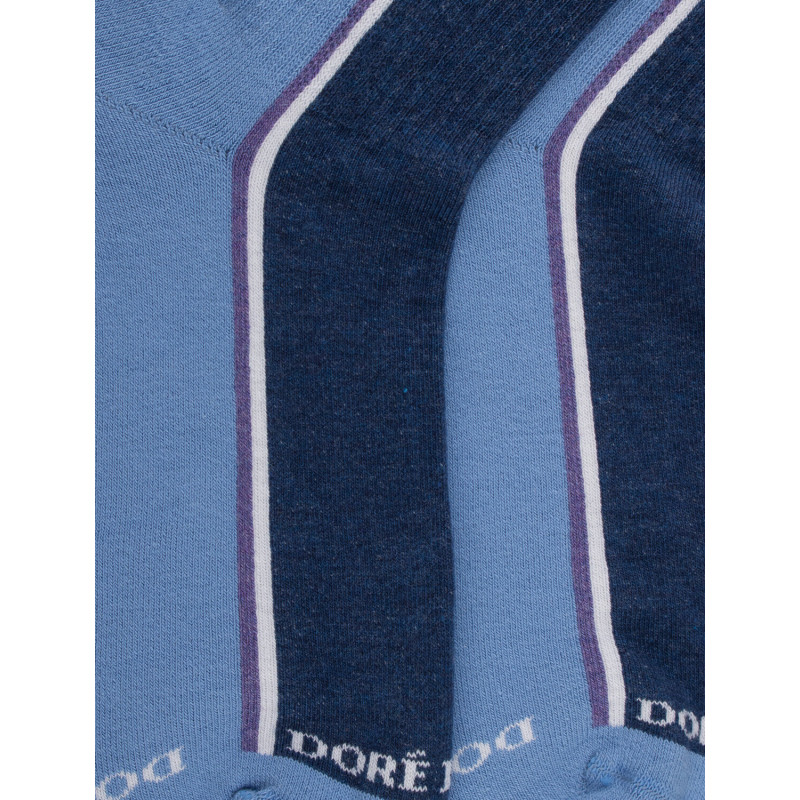 Korte sokken in katoenen badstof met kleurblokpatroon voor dames - Macadam blauw | Doré Doré