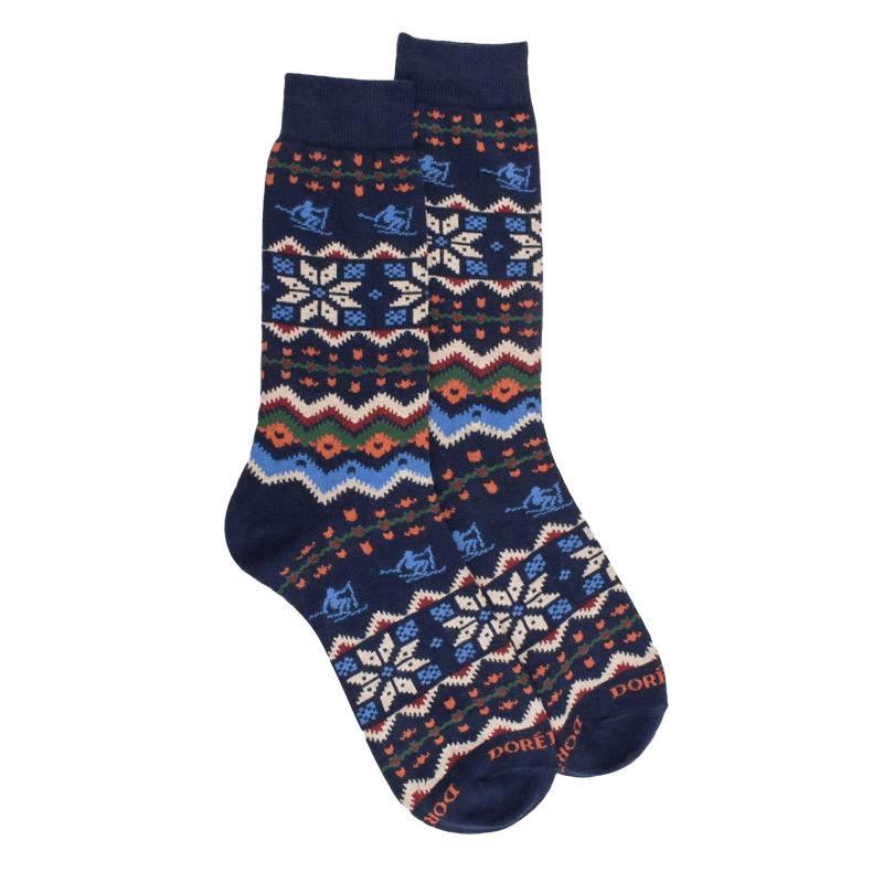 Katoenen herensokken met kerstdessin - Bleu Voilier | Doré Doré
