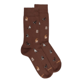 Katoenen herensokken met kattendessin - Marron cacao | Doré Doré
