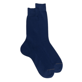 Geribde herensokken van 100% Schots garen - Zeilboot Blauw | Doré Doré