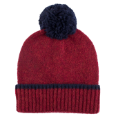 Fleece muts met pompon - Donkerrood en blauw