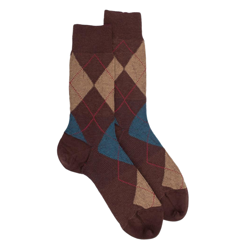 Chaussettes homme en laine mérinos à motif à losanges