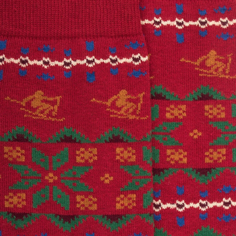 Katoenen herensokken met kerstdessin - Rouge pommard | Doré Doré