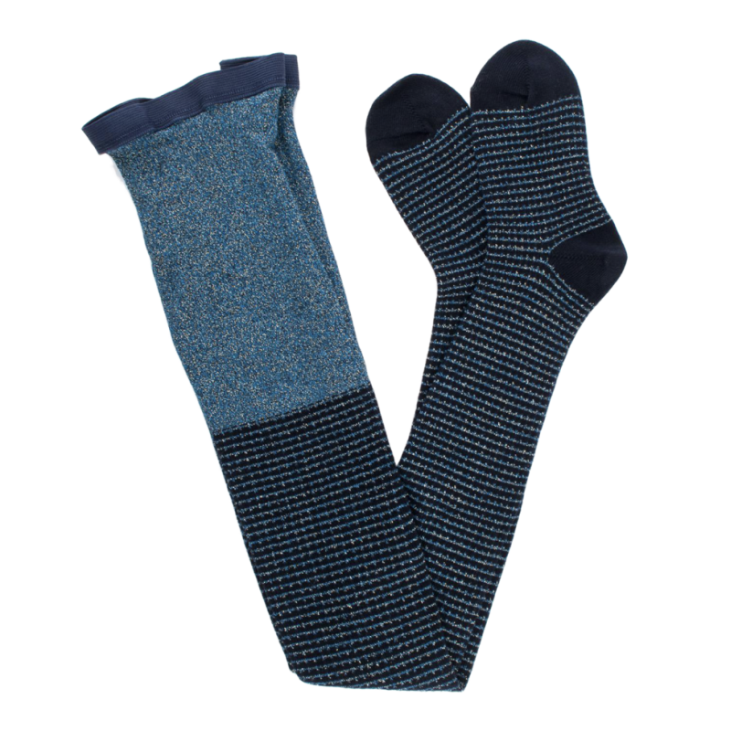 Panty van glanzend katoen en lurex - Blauwe strepen