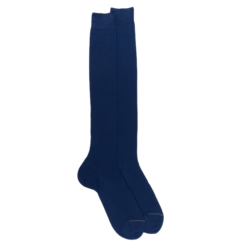 Geribde kniekousen voor heren van in 100% fil d'Écosse - Zeilboot Blauw | Doré Doré
