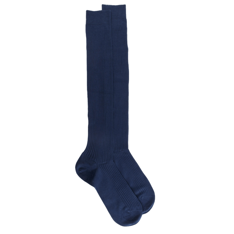 Herenkniekousen van Dore Dore in matelotblauw Schots garen met ribbels