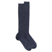 DD kniekousen in denimblauwe wol